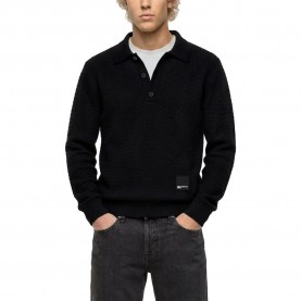 Дънки Karl lagerfeld jeans B4M18065 long sleeve polo - Black (Black) дънки,дамски,блузи,с,яка,мъжки,блузи,с,яка,karl,lagerfeld,jeans,b4m18065,long,sleeve,polo,black,(black)