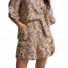 Къси панталони Silbon Linen Paisley Print shorts - Multicolor (Orange) къси,панталони,мъжки,панталони,дамски,панталони,silbon,linen,paisley,print,shorts,multicolor,(orange)
