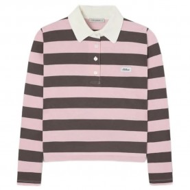 Silbon Striped long sleeve polo - Pink (Pink / Brown) дамски,блузи,с,яка,мъжки,блузи,с,яка,silbon,striped,long,sleeve,polo,pink,(pink,brown)