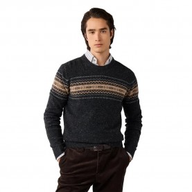 Блуза Hackett Fairisle Crew sweater - Black (College Grey) блуза,мъжки,пуловери,дамски,пуловери,hackett,fairisle,crew,sweater,black,(college,grey)