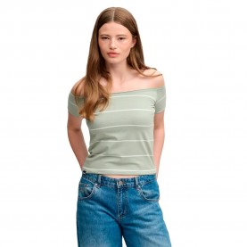 Фланелка с къс ръкав Superdry Bardot Off Shoulder short sleeve top - Green (Light Jade Green Stripe) фланелка,с,къс,ръкав,дамски,топове,superdry,bardot,off,shoulder,short,sleeve,top,green,(light,jade,green,stripe)