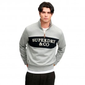 Блуза Superdry Company Logo half zip sweatshirt - Grey (Grey Marl / Eclipse Navy) блуза,мъжки,пуловери,superdry,company,logo,half,zip,sweatshirt,grey,(grey,marl,eclipse,navy)