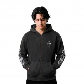 Тениска Mister tee Vintage Cross Loose Fit full zip sweatshirt - Black (Magnet) тениска,мъжки,пуловери,mister,tee,vintage,cross,loose,fit,full,zip,sweatshirt,black,(magnet)