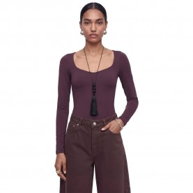 Jjxx Vega Heart Long Sleeve Body - Purple (Fudge) дамски,бодита,jjxx,vega,heart,long,sleeve,body,purple,(fudge)