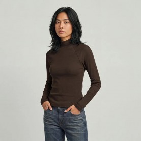 Тениска G-Star D32185-E136 long sleeve high neck T-shirt - Coffee Bean тениска,мъжки,тениски,дамски,тениски,g,star,d32185,e136,long,sleeve,high,neck,t,shirt,coffee,bean