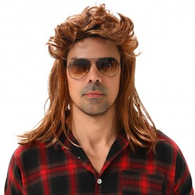 maaskantje,bami,retro,mullet,mullet,wig,light,brown