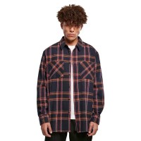 Мъжка карирана риза Urban classics Heavy Long Oversized Checked Long Sleeve Shirt - Blue - 4XL urban,classics,heavy,long,oversized,checked,long,sleeve,shirt,blue,(navy,orange)
