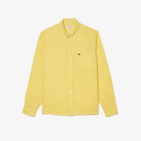 lacoste,regular,fit,linen,shirt,yellow