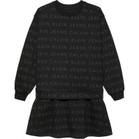 юношеска,рокля,детски,облекла,calvin,klein,jeans,all,over,print,logo,dress,junior,black,0gj