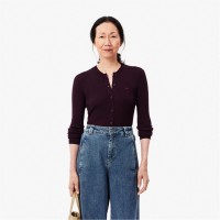 жилетка,дамски,плетени,дрехи,lacoste,merino,wool,3d,knit,cardigan,red,maroon