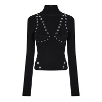 дамски,пуловер,off,white,women,s,eylts,mock,neck,viscose,long,sleeve,embellished,jumper,black