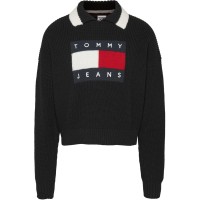 дамски,плетени,дрехи,tommy,jeans,tj,flag,collar,knit,black