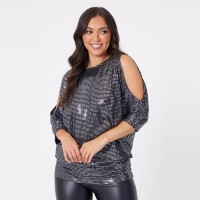 дамски,топове,дамски,облекла,размер,be,you,shoulder,glitter,top,black,silver
