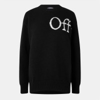 пуловер,дамски,плетени,дрехи,off,white,women's,logo,relaxed,fit,crew,neck,jumper,black
