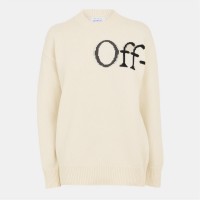пуловер,дамски,плетени,дрехи,off,white,women's,logo,relaxed,fit,crew,neck,jumper,cream