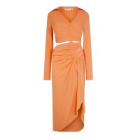 рокля,дамски,поли,и,рокли,off,white,vi,crepe,draped,midi,dress,peach,orange