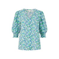 дамски,топове,yumi,women,s,green,ditsy,print,puff,sleeve,top,green