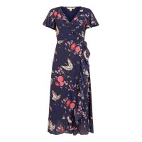 рокля,дамски,поли,и,рокли,yumi,yumi,navy,satin,crane,print,wrap,dress,navy