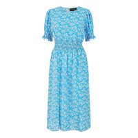 рокля,дамски,поли,и,рокли,mela,london,mela,london,blue,floral,shirred,waist,midi,dress,blue