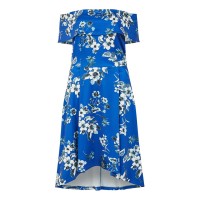рокля,дамски,поли,и,рокли,mela,london,mela,london,blue,floral,bardot,dipped,hem,dress,blue
