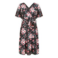 дамска,рокля,дамски,поли,и,рокли,mela,london,women,s,black,floral,wrap,skater,dress,black