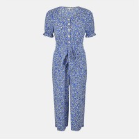 дамски,летни,гащеризони,yumi,yumi,blue,floral,puff,sleeve,jumpsuit,blue