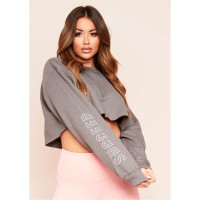 блуза,дамски,блузи,missy,empire,slogan,cropped,sweatshirt,grey