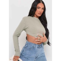 къса,блуза,дамски,топове,missy,empire,high,neck,tie,back,crop,top,sage