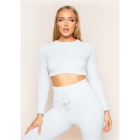 къса,блуза,дамски,топове,missy,empire,borg,long,sleeve,crop,top,blue