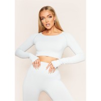 къса,блуза,дамски,топове,missy,empire,sleeve,seamless,gym,crop,top,olive