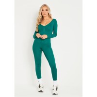 дамски,поли,и,рокли,missy,empire,long,sleeve,plunge,jumpsuit,green