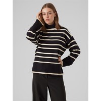 пуловер,дамски,плетени,дрехи,vero,moda,women's,knitted,striped,crew,neck,jumper,black