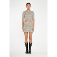 glamorous,beige,black,check,shirred,mini,skirt,beige