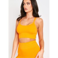 къса,блуза,дамски,топове,missy,empire,seamless,ribbed,scoop,neck,double,strap,crop,top,orange