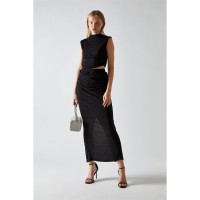 glamorous,black,glitter,ruched,midaxi,skirt,black