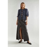 дамски,топове,glamorous,blue,black,stripe,tie,front,top,blue