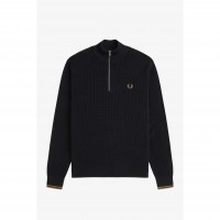 пуловер,мъжки,пуловери,мъжки,тениски,fred,perry,waffle,stitch,half,zip,jumper,black,102