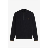 пуловер,мъжки,пуловери,мъжки,тениски,fred,perry,waffle,stitch,half,zip,jumper,black,102