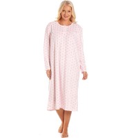 дамски,пижами,camille,sleeve,polka,dot,soft,fleece,nightdress,pink,polka,dot