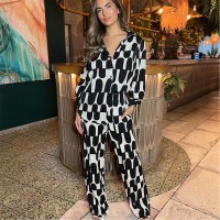 панталони,дамски,чорапогащи,и,клинове,ax,paris,black,and,cream,printed,geometric,trousers,black,cream