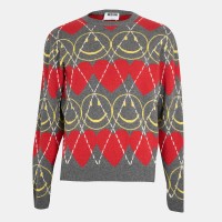 пуловер,мъжки,пуловери,moschino,men,s,smile,soft,knit,crew,neck,jumper,grey,red
