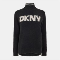 пуловер,дамски,плетени,дрехи,dkny,women's,tinsel,logo,knitted,crew,neck,jumper,black,white