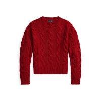 пуловер,дамски,плетени,дрехи,polo,ralph,lauren,women's,cable,crew,neck,jumper,fireside,red