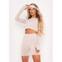 къса,блуза,дамски,топове,missy,empire,sport,seamless,long,sleeve,crop,gym,top,mocha