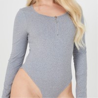 дамски,топове,brave,soul,sleeve,bodysuit,with,zip,grey,marl
