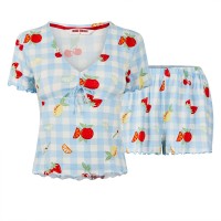 пижама,дамски,пижами,urban,threads,women's,short,sleeve,pyjama,set,blue,fruit