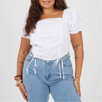дамски,топове,дамски,облекла,размер,brave,soul,plus,size,womens,puff,sleeve,top,with,ruched,and,tie,details.,white