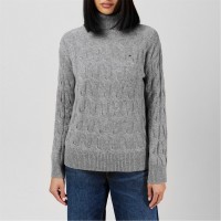 пуловер,дамски,плетени,дрехи,tommy,hilfiger,cable,roll,neck,jumper,med,hthr,gry