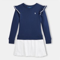 юношеска,рокля,детски,3/4,панталони,polo,ralph,lauren,woven,skirt,terry,dress,juniors,navy,white