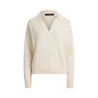 дамска,блуза,с,яка,дамски,топове,lauren,by,ralph,lauren,women,s,knitted,long,sleeve,polo,shirt,masc,cream